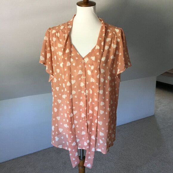 ASOS Tie Neck Lavallière bow Romantic Heart Blouse - Size 6 - Picture 8 of 8